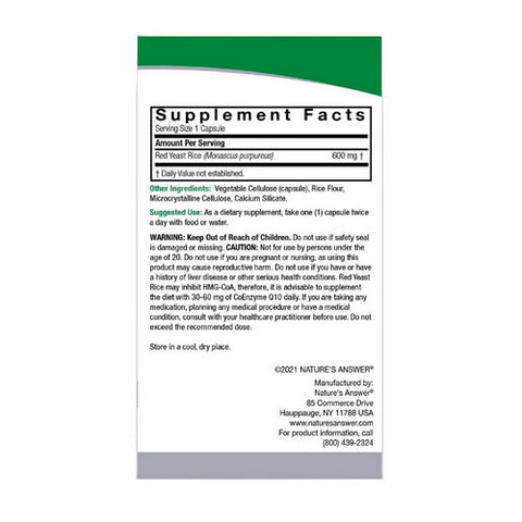 Nature's Answer, Red Yeast Rice, 600 mg, 90 Caps