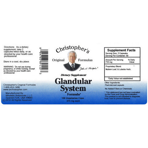 Dr. Christophers Formulas, Glandular System Formula, 100 Vegicaps