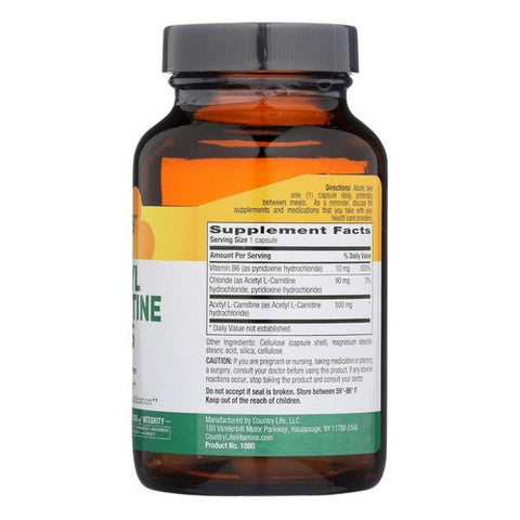 Country Life, Acetyl L-carnitine, 500 mg, 60 Caps
