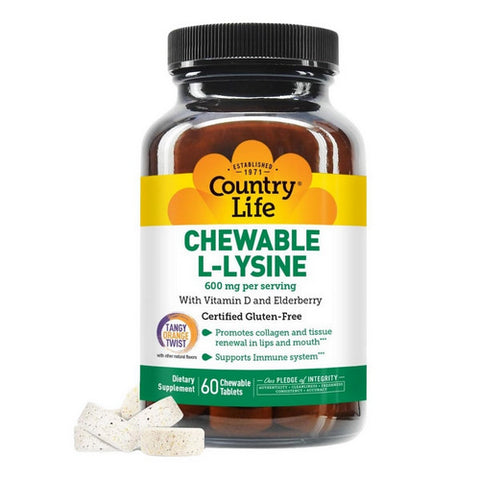 Country Life, Chewable L-Lysine, 600 mg, 60 Tabs