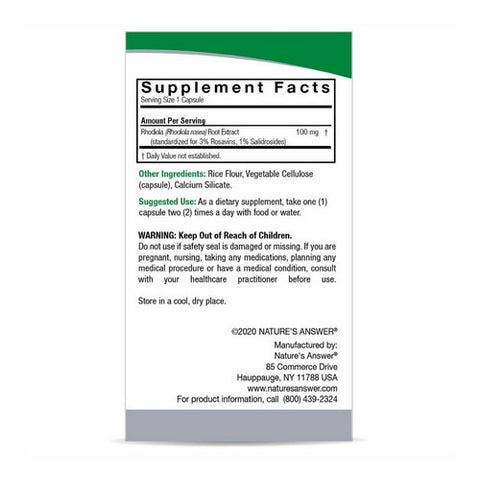 Nature's Answer, Rhodiola, Standardized Root Extract, 60 Veg Caps