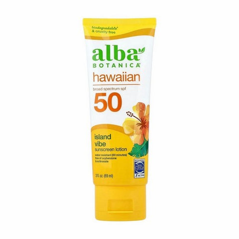 Alba Botanica, Hawaiian Sunscreen Island Vibe Sunscreen Lotion SPF 50, 3 Oz
