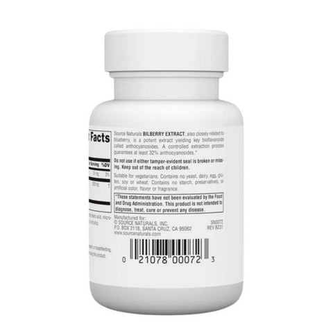 Source Naturals, Bilberry Extract, 100 MG, 30 Tabs