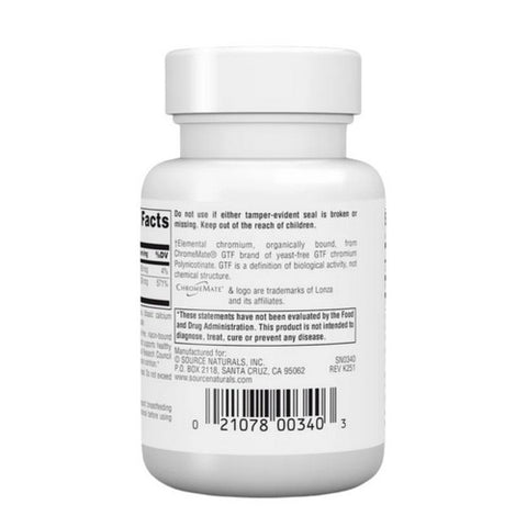 Source Naturals, Chromemate Chromium GTF Yeast Free, 200 Mcg, 120 Tabs