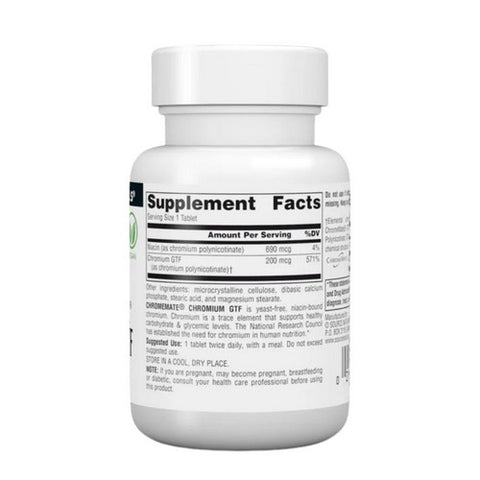 Source Naturals, Chromemate Chromium GTF Yeast Free, 200 Mcg, 120 Tabs