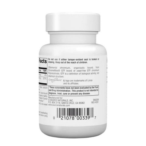 Source Naturals, Chromemate Chromium GTF Yeast Free, 200 Mcg, 60 Tabs