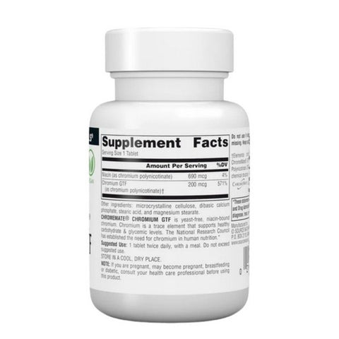 Source Naturals, Chromemate Chromium GTF Yeast Free, 200 Mcg, 60 Tabs