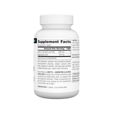 Source Naturals, Acetyl L-Carnitine And Alpha-Lipoic Acid, 650 Mg, 60 Tabs