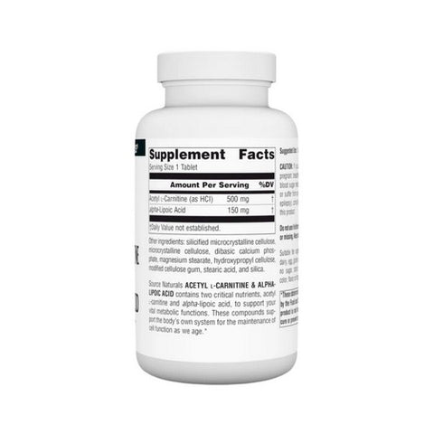 Source Naturals, Acetyl L-Carnitine And Alpha-Lipoic Acid, 650 Mg, 120 Tabs