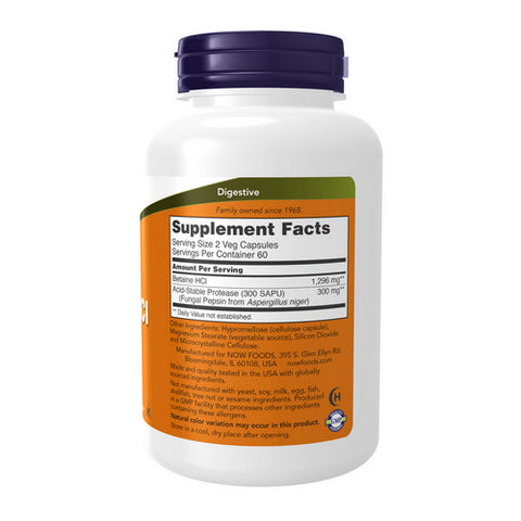 Now Foods, Betaine HCl, 648 mg, 120 Veg Caps