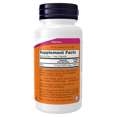 Now Foods, Biotin, 5000 mcg, 60 Veg Caps