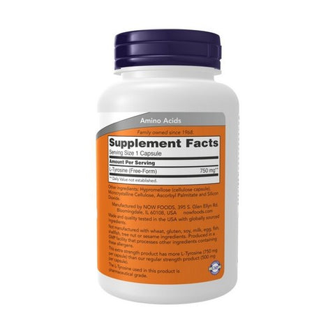 Now Foods, L-Tyrosine, 750 mg, 90 Veg Caps