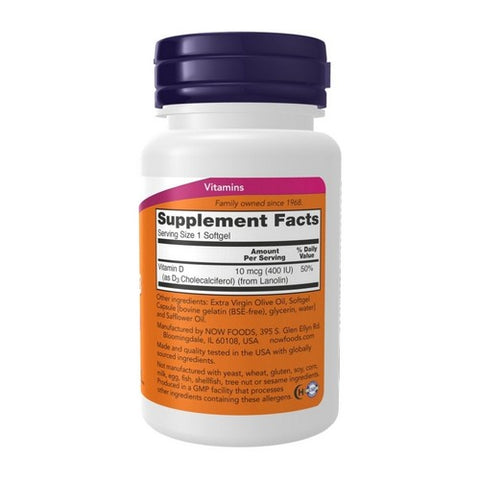 Now Foods, Vitamin D-3, 400 IU, 180 Softgels
