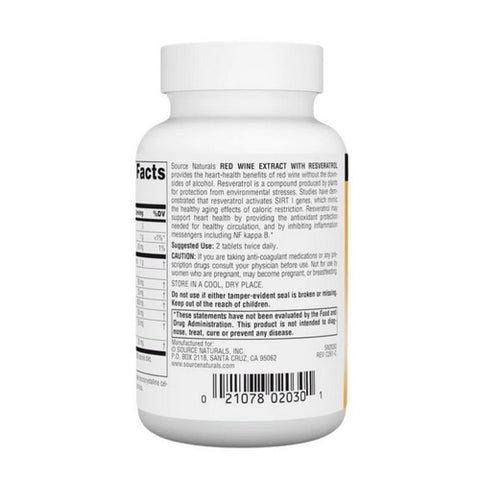 Source Naturals, Red Wine Extract, W/resveratrol Tabs 60 Tabs
