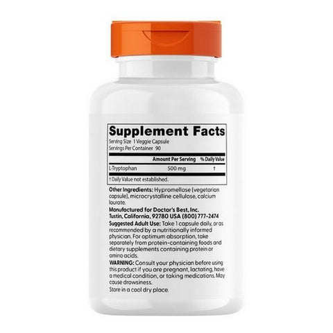 Doctors Best, L-Tryptophan, 500 mg, 90 veg Caps