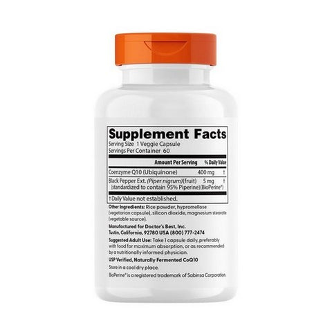 Doctors Best, High Absorp CoQ10 with Bioperine, 400 mg, 60 Veggi Caps