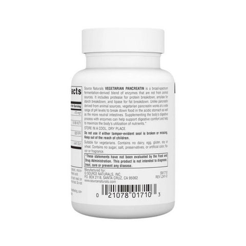 Source Naturals, Vegetarian Pancreatin, 475 mg, 60 Caps
