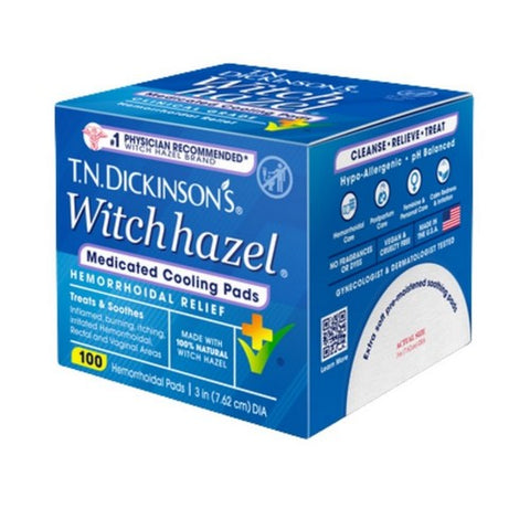T.N. Dickinson's, Witch Hazel Hemorrhoidal Pads with Aloe, 100 Ct