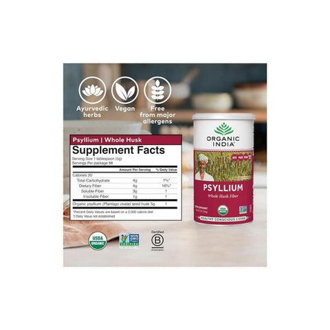 Organic India, Organic Whole Husk Psyllium, Organic, 12 Oz