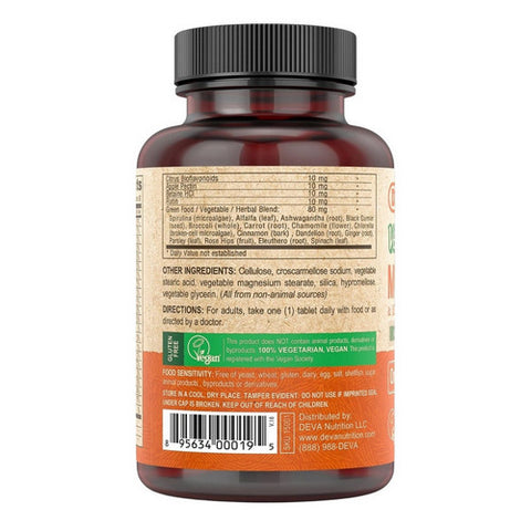 Deva Vegan Vitamins, Vegan Multivitamin And Mineral Supplement Iron Free, 90 Tab