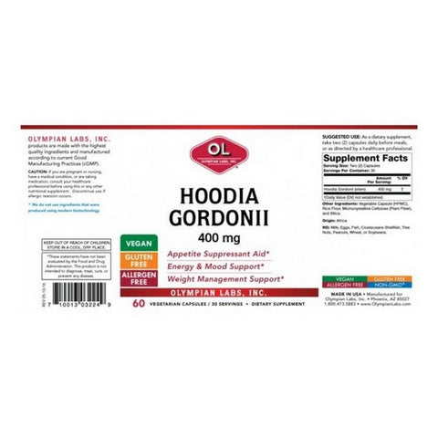 Olympian Labs, Hoodia Gordonii, 400 mg, 60 caps