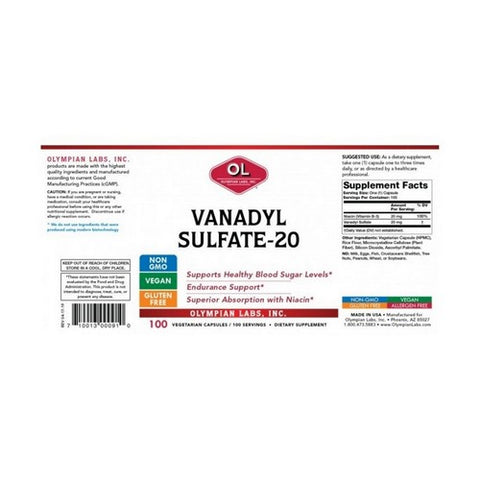 Olympian Labs, Vanadyl Sulfate, 20 mg, with Niacin 100 caps
