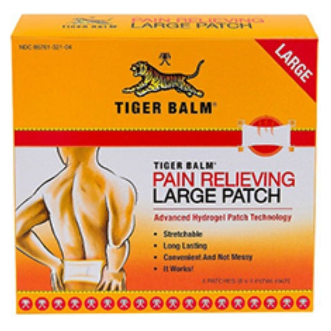 Tiger Balm, Pain Relieving Patch Large 8 x 4 Inch, 8x4 inch Large Size, 4 Count