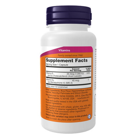 Now Foods, Vitamin D-3 & K-2, 45 Mcg, 120 Caps