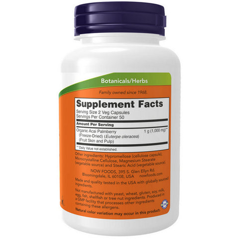 Now Foods, Acai, 500 mg, Organic Freeze-Dried 100 Vcaps