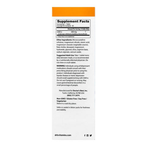 Doctors Best, SAM-e, 200 mg, 60 Tabs