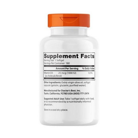 Doctors Best, Vitamin D3, 1000 IU, 180 Softgels