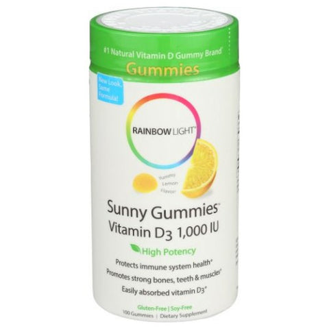 Rainbow Light, Sunny Gummies D3 1,000 IU, 1000IU, Yummy Lemon Flavor, 100 gummies