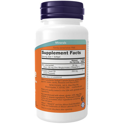 Now Foods, Zinc Glycinate Softgels, 30 Mg, 120 Count