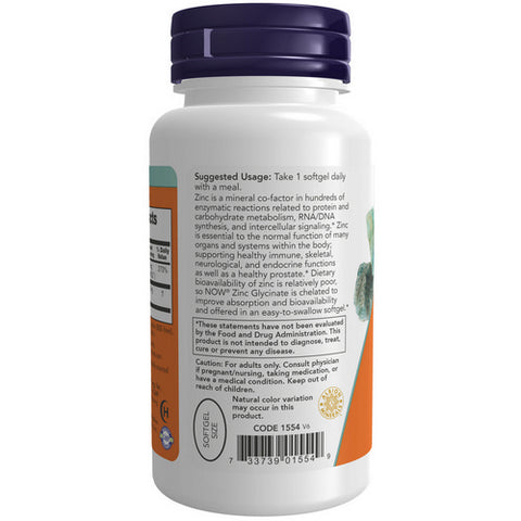 Now Foods, Zinc Glycinate Softgels, 30 Mg, 120 Count