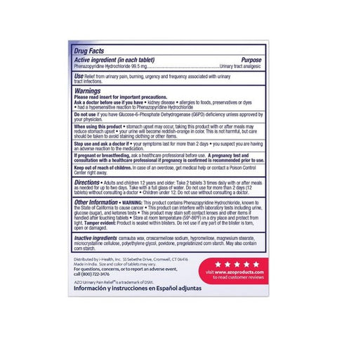 Azo, Standard Maximum Strength Tablets For Urinary Pain Reliever, Box Of 1