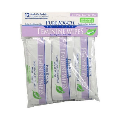 Pure Touch Skin Care, Feminine Wipes Flushable, Travel Pack 12 CT