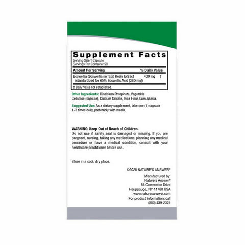 Nature's Answer, Boswellia Standardize Extract, 90 Vcaps