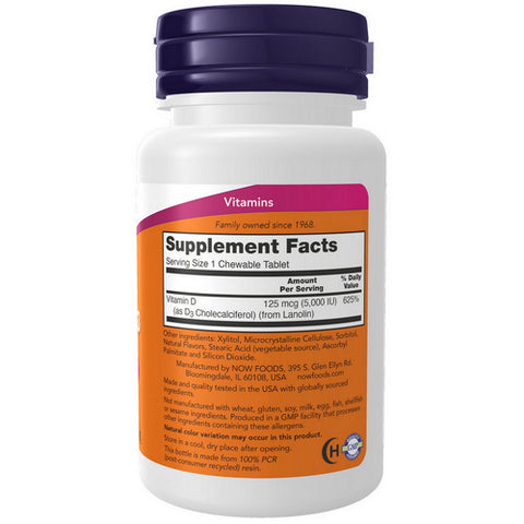 Now Foods, Vitamin D-3 Mint Chewables, 5000 IU, 120 Count