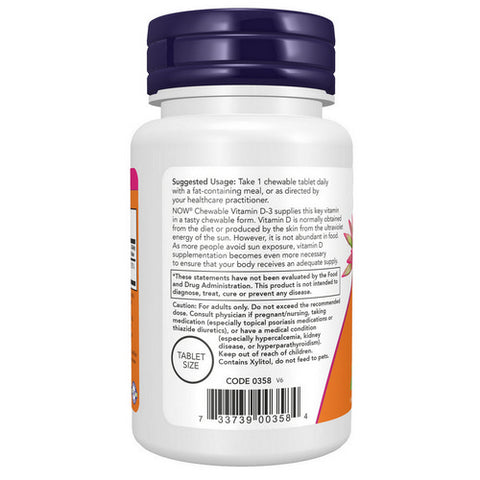 Now Foods, Vitamin D-3 Mint Chewables, 5000 IU, 120 Count