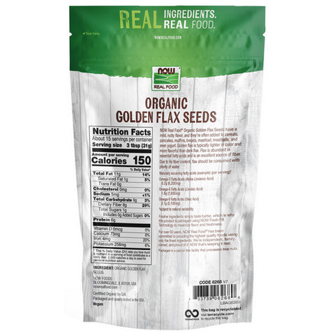 Now Foods, Golden Flax Seeds Organic, 1 lb
