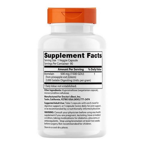 Doctors Best, High Potency Bromelain 3000GDU, 500 Mg, 90 Veggie Caps