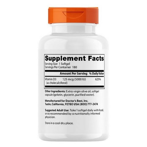 Doctors Best, Vitamin D3, 5000 IU, 180 softgels