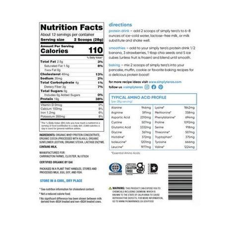 Tera's Whey, Whey Protein, Dark Chocolate/Organic 12 Oz