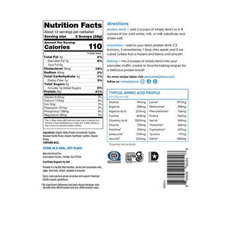 Tera's Whey, Organic Vanilla Whey Protein, Bourbon Vanilla/Organic 12 Oz