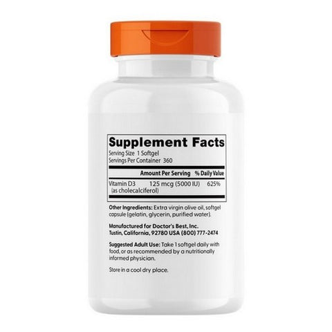 Doctors Best, Vitamin D3, 5000 IU, 360 Softgels