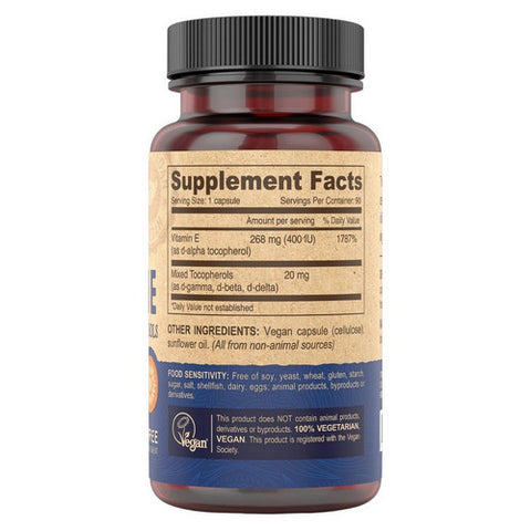 Deva Vegan Vitamins, Vegan Natural Vitamin E, 400 IU, mixed tocopherols 90 vcaps