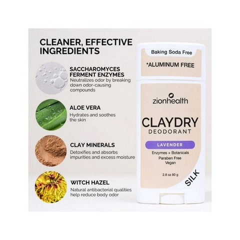Zion Health, Clay Dry Deodorant, Lavender 2.5 oz