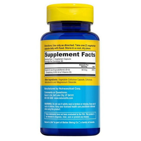 Nature's Life, Vitamin D-2 Ergocalciferol, 2000 IU, 90 vcaps