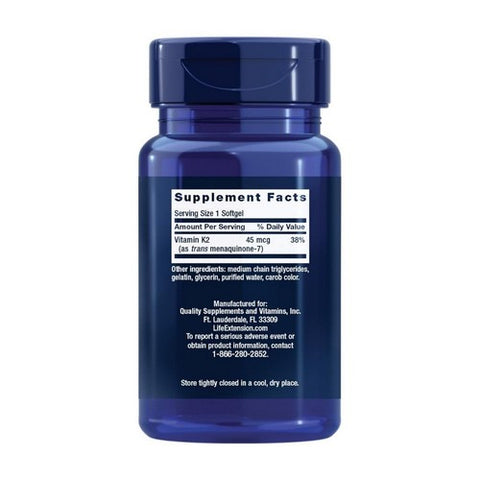 Life Extension, Low Dose Vitamin K2 Menaquinone - 7 (Mk-7), 45 mcg, 90 Softgels