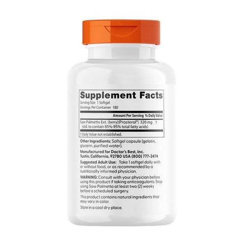 Doctors Best, Saw Palmetto, 320 mg, 180 SoftGels